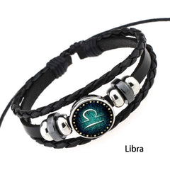 European and American Hand-knitted Beaded Retro DIY Bracelet Constellation Leather Punk Fashion Bracelet, Libra, Gemini, Taurus, Aquarius, Sagittarius, Pisces, Cancer, Aries, Scorpion, Capricorn, Virgo, Leo