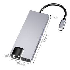 HW-TC12 8 In 1 Type-C / USB-C Multifunctional Extension HUB Adapter Hdmi / Vga Hub Card Reader + Network Card