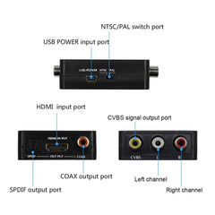 HDMI to AV Audio Converter Support SPDIF Coaxial Audio NTSC PAL Composite Video HDMI to 3RCA Adapter for TV /PC /PS3 / Blue-ray DVD, AV + Aduio
