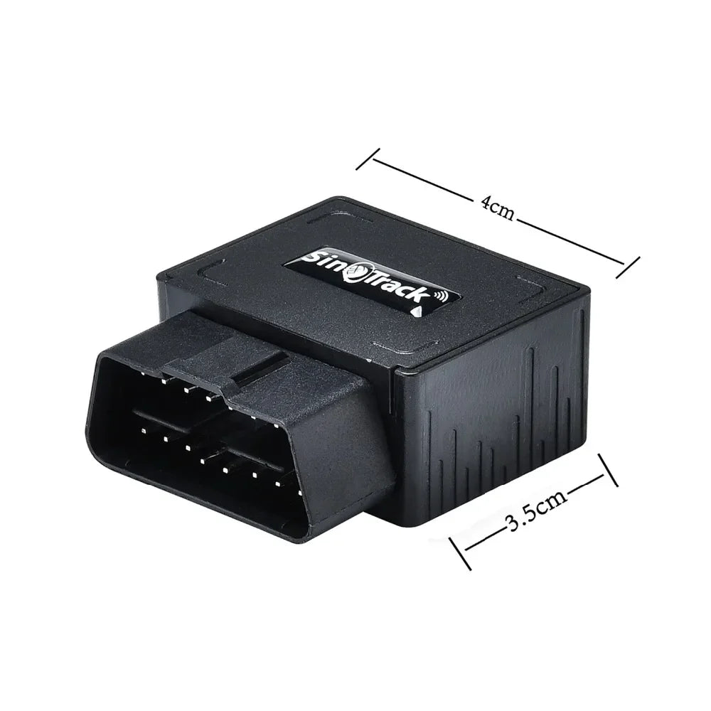 Eliteridegear OBD II GPS tracker with 16-pin OBD plug, car tracking device, and online software for iOS and Android.