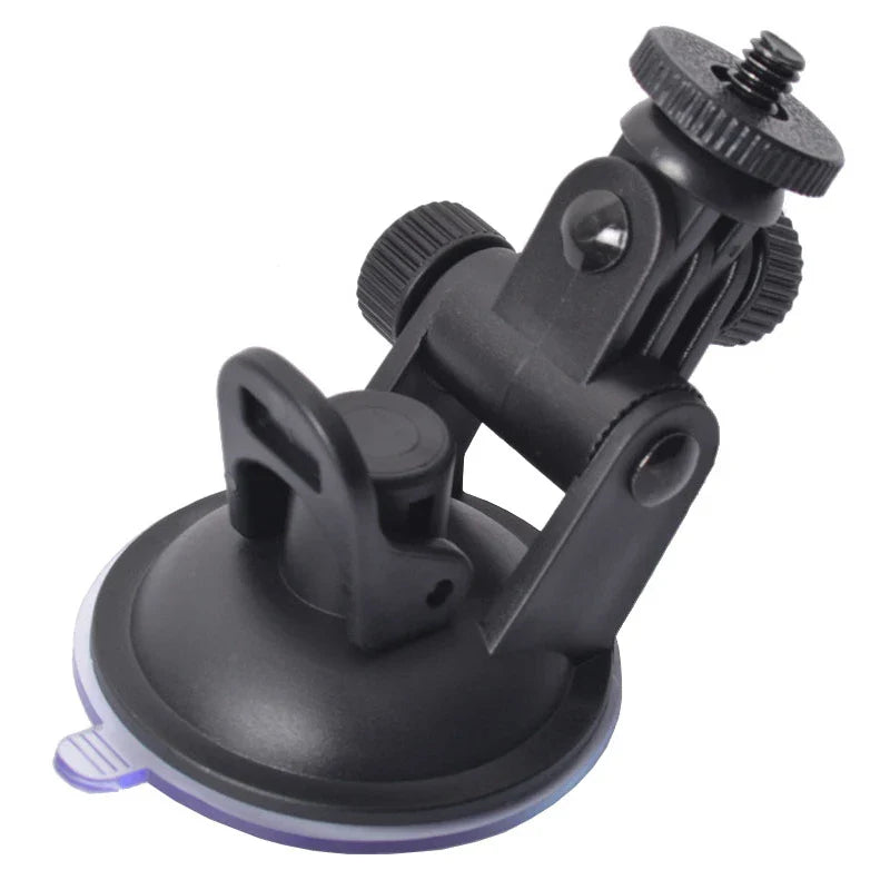 Eliteridegear mini car GPS DV DVR camera mounted on suction cup holder, suitable for universal vehicle use and accessories.