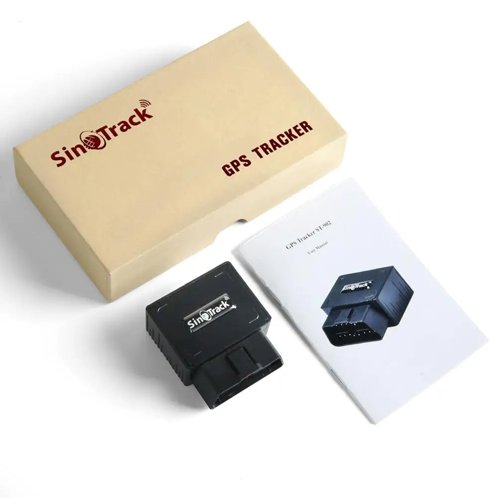 Eliteridegear OBD II GPS tracker with 16-pin OBD plug, car GSM locator, and online app for iOS and Android devices.