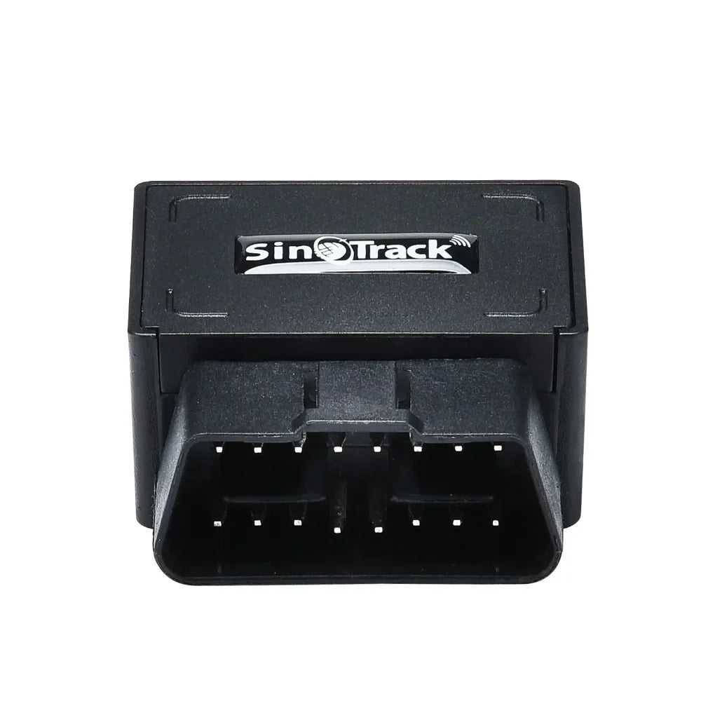 Eliteridegear OBD II GPS tracker with 16-pin OBD plug, car GSM locator, compatible with iOS and Android apps, shown connected to vehicle.
