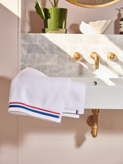 Pure Cotton Brand Stripe Towel in Bright White