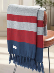 Luxurious Boucle Border Stripe Boxed Throw in Vapor Blue