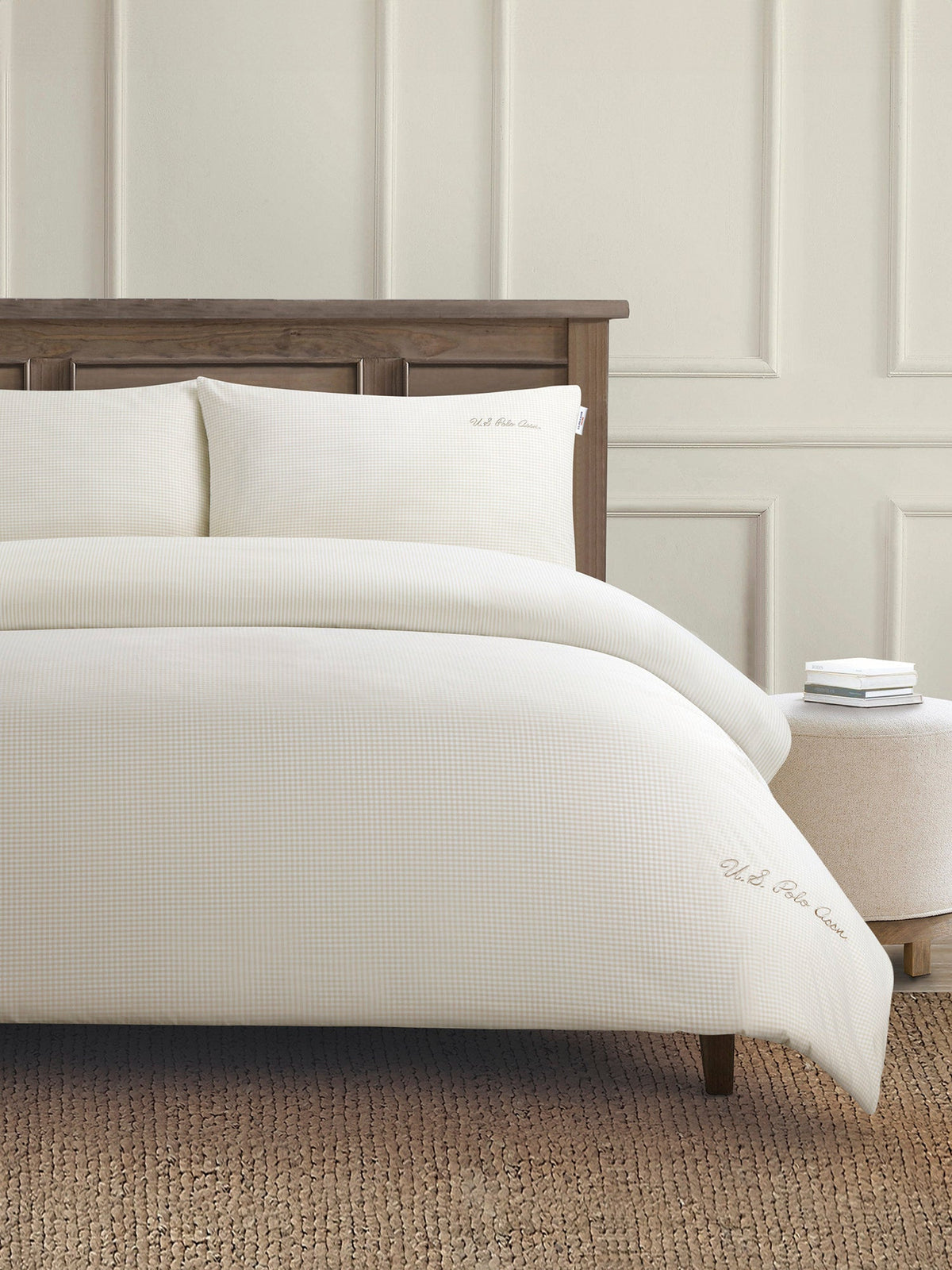 Pure Cotton Check Duvet Set Oatmeal
