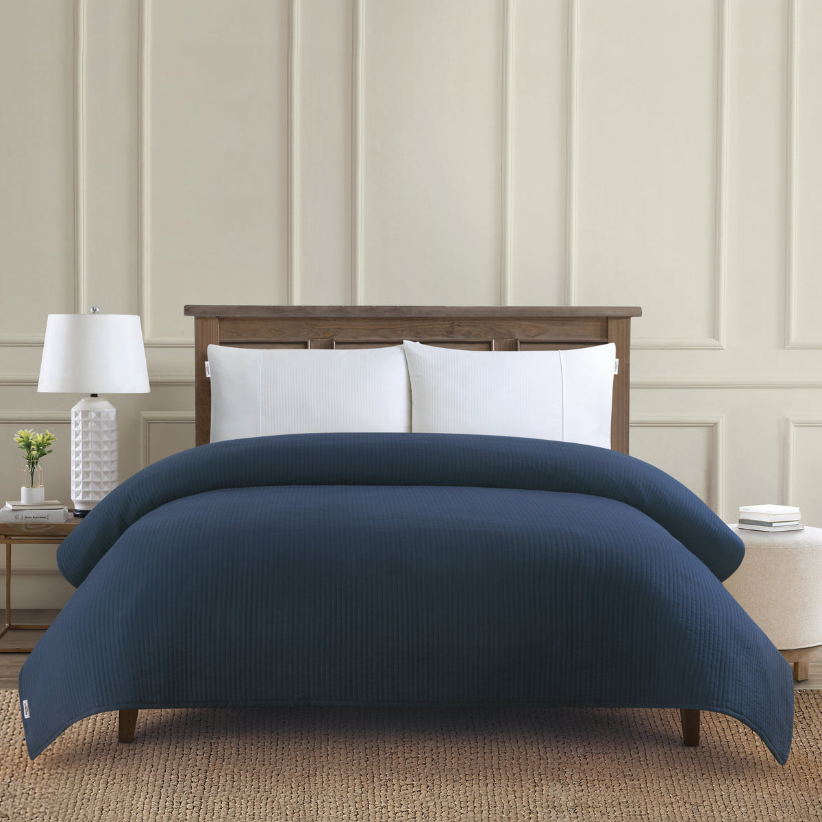 Channel Row Quilted Bedspread Navy Iris