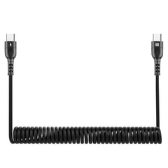 HAWEEL 1.5m 5A USB-C / Type-C to USB-C / Type-C Retractable Coiled PD Fast Charging Cable, 1.5m 5A Type-C
