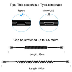 HAWEEL 1.5m 5A USB-C / Type-C to USB-C / Type-C Retractable Coiled PD Fast Charging Cable, 1.5m 5A Type-C