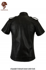 Men's Police Style Half Sleeve Leather Shirt | Premium Genuine Leather | Professional Look