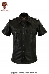 Men's Police Style Half Sleeve Leather Shirt | Premium Genuine Leather | Professional Look