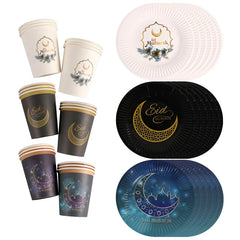 FENGRISECN Eid Mubarak Banner Plates Ramadan Tableware Kit