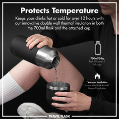 Luma Vacuum Insulated, Flask & Mug, Black, 700ml (24oz)