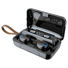 F9-5C LED Light + Digital Display Noise Reduction Bluetooth Earphone with Hand Strap, F9-5C LED Light with Strap Black, F9-5C LED Light with Strap White