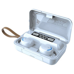 F9-5C LED Light + Digital Display Noise Reduction Bluetooth Earphone with Hand Strap, F9-5C LED Light with Strap Black, F9-5C LED Light with Strap White