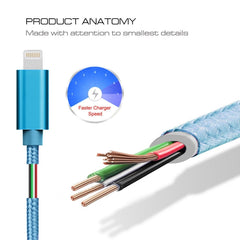 3m 3A Woven Style Metal Head 8 Pin to USB Data / Charger Cable, 3m 8 Pin