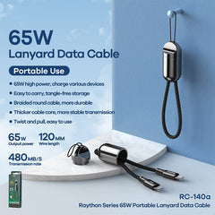 REMAX RC-140a Thor Series 65W USB-C / Type-C to USB-C / Type-C Portable Lanyard Data Cable, Cable Length: 1.2m, USB-C / Type-C to USB-C / Type-C