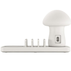 HQ-UD12 Universal 4 in 1 40W QC3.0 3 USB Ports + Wireless Charger Mobile Phone Charging Station with Mushroom Shape LED Light, Length: 1.2m, UK Plug