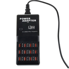 W-858 12A 12 Ports USB Fast Charging Dock Desktop Smart Charger AC100-240V, EU Plug, EU Plug