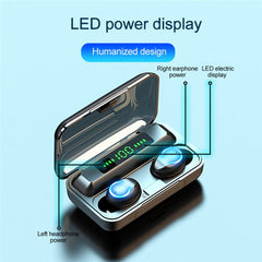 F9-9 TWS CVC8.0 Noise Cancelling Bluetooth Earphone with Charging Box, Support Touch Lighting Effect & Three-screen LED Power Display & Power Bank & Mobile Phone Holder & HD Call & Voice Assistant, F9-9 Black