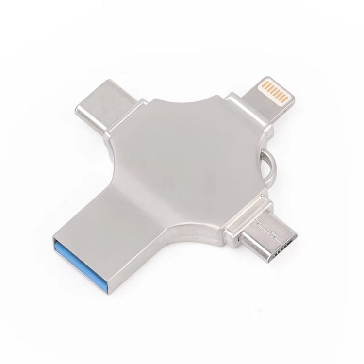Cross 4 in 1 128GB 8 Pin + Micro USB + USB-C / Type-C + USB 3.0 Metal Flash Disk, 128GB
