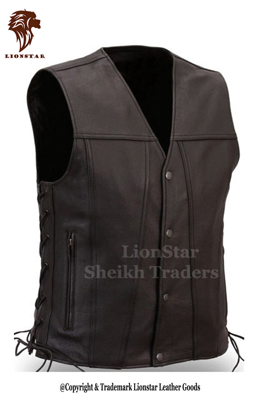 Men's Rocky Leather Vest | Premium | Black/Dark Brown | 2 Colors | Custom Sizing