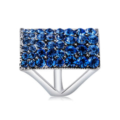 Silver-Plated Rectangle with Blue Crystal Ring for Women(Silver with Diamond, US, Size: 7), Size: 7