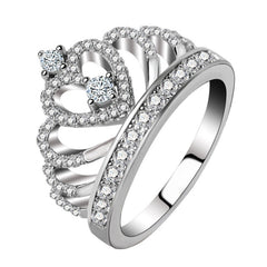 Princess Queen Crown-shaped Platinum Plated Zircon Ring, US Size: 6, Diameter: 16.5mm, Perimeter: 51.9mm, 6