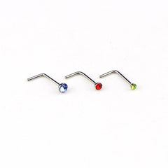 60 PCS Color Mixed Diamond Shape Stainless Steel Nose Stud Rings L Shaped Piercing Jewelry,Pin Length: 7mm, pin diameter: 0.6mm (Color), Colour (60 PCS), White (60 PCS)