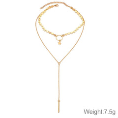 Simple Sexy Handmade Sequins Star Tassels Circle Clavicle Chain Long Pendant Double-layer Chain, Double-layer Chain