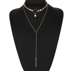 Simple Sexy Handmade Sequins Star Tassels Circle Clavicle Chain Long Pendant Double-layer Chain, Double-layer Chain