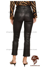 Women's Black Sheepskin Leather Trousers | Premium Slim Fit | Tailored Elegance | Belt Options