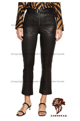 Women's Black Sheepskin Leather Trousers | Premium Slim Fit | Tailored Elegance | Belt Options