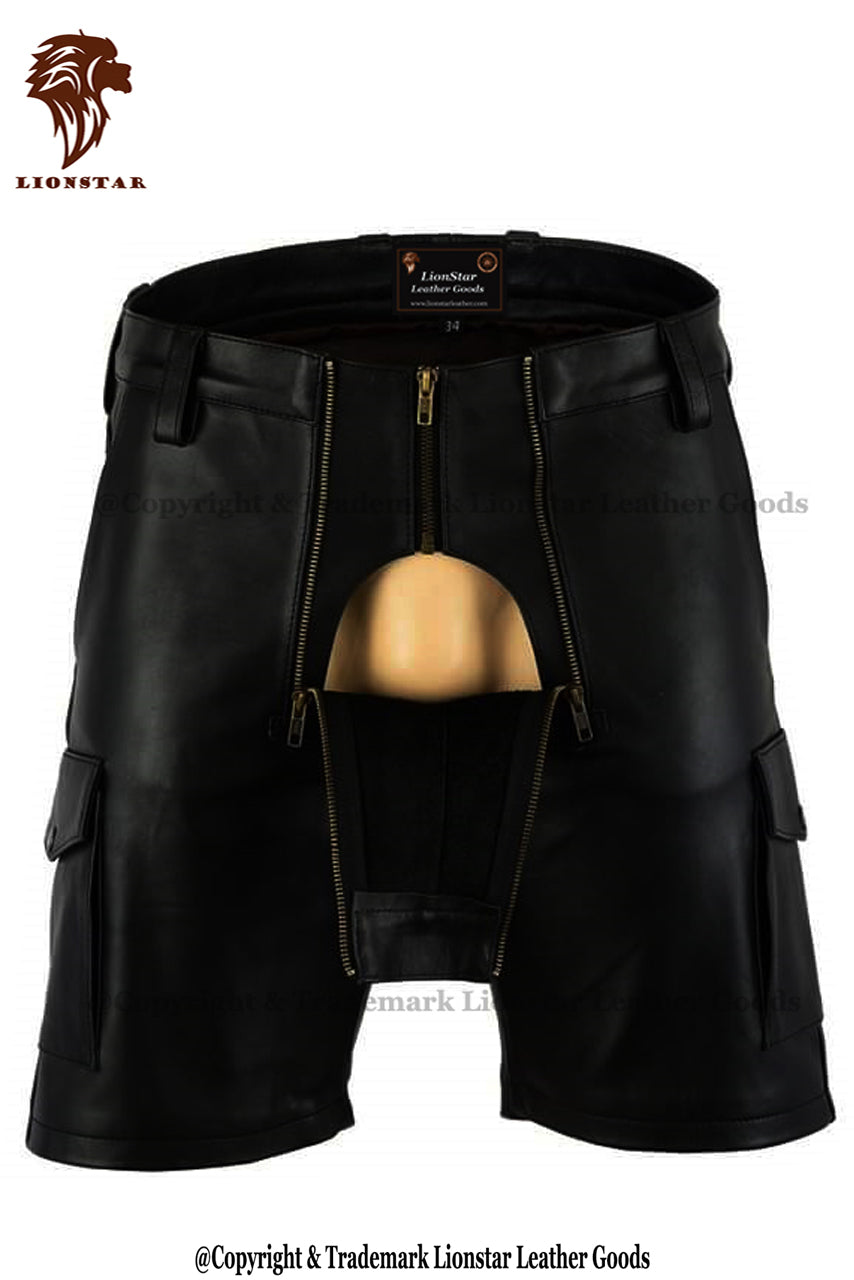 Men's King Sheepskin Leather Shorts | Premium | Black | Club & Gay Gear
