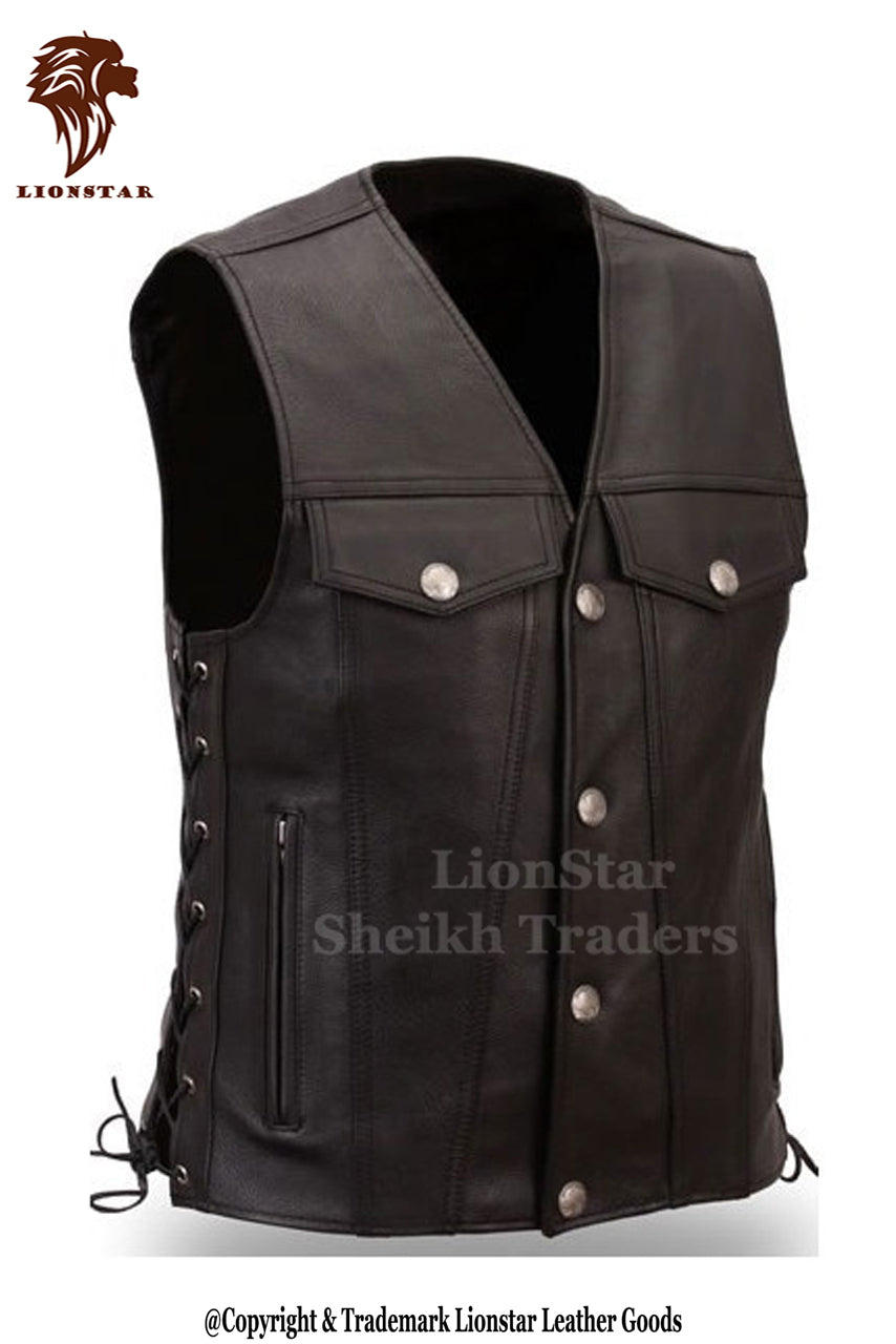 Men's Italia Leather Vest | Premium | Black/Dark Brown | 2 Colors | Custom Sizing