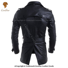 Men's Double-Breasted Pea Coat | Premium Black Cowhide | 3/4 Length | Classic Professional