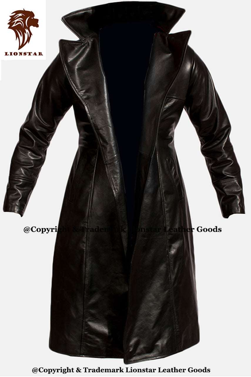 Men's Gothic Dracula Leather Trench Coat | Premium Cowhide | 3/4 Length | Dark Style