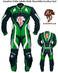 Fable Kids & Junior Motorcycle Racing Suit | Green & Purple Cowhide | CE-Approved