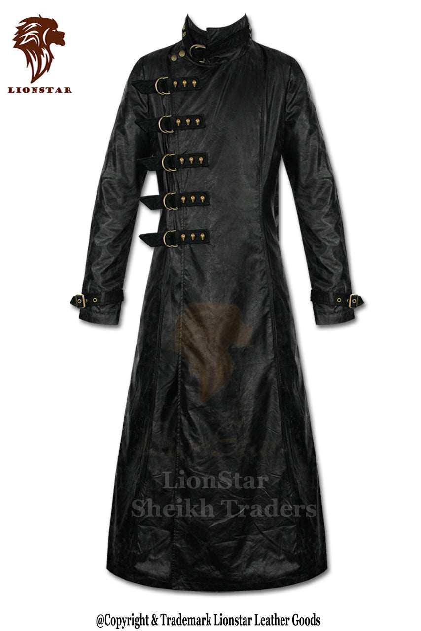 Men's Steampunk Leather Trench Coat | Premium Cowhide | Full Length | Victorian Industrial