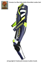Blue Cowhide Motorcycle Racing Suit | CE-Approved Armor | Kids & Adult Sizes