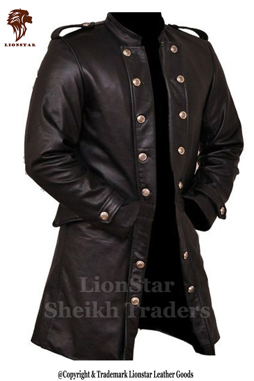 Men's Victorian Leather Trench Coat | Premium Black Cowhide | 3/4 Length | Period Style