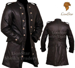 Men's Victorian Leather Trench Coat | Premium Black Cowhide | 3/4 Length | Period Style