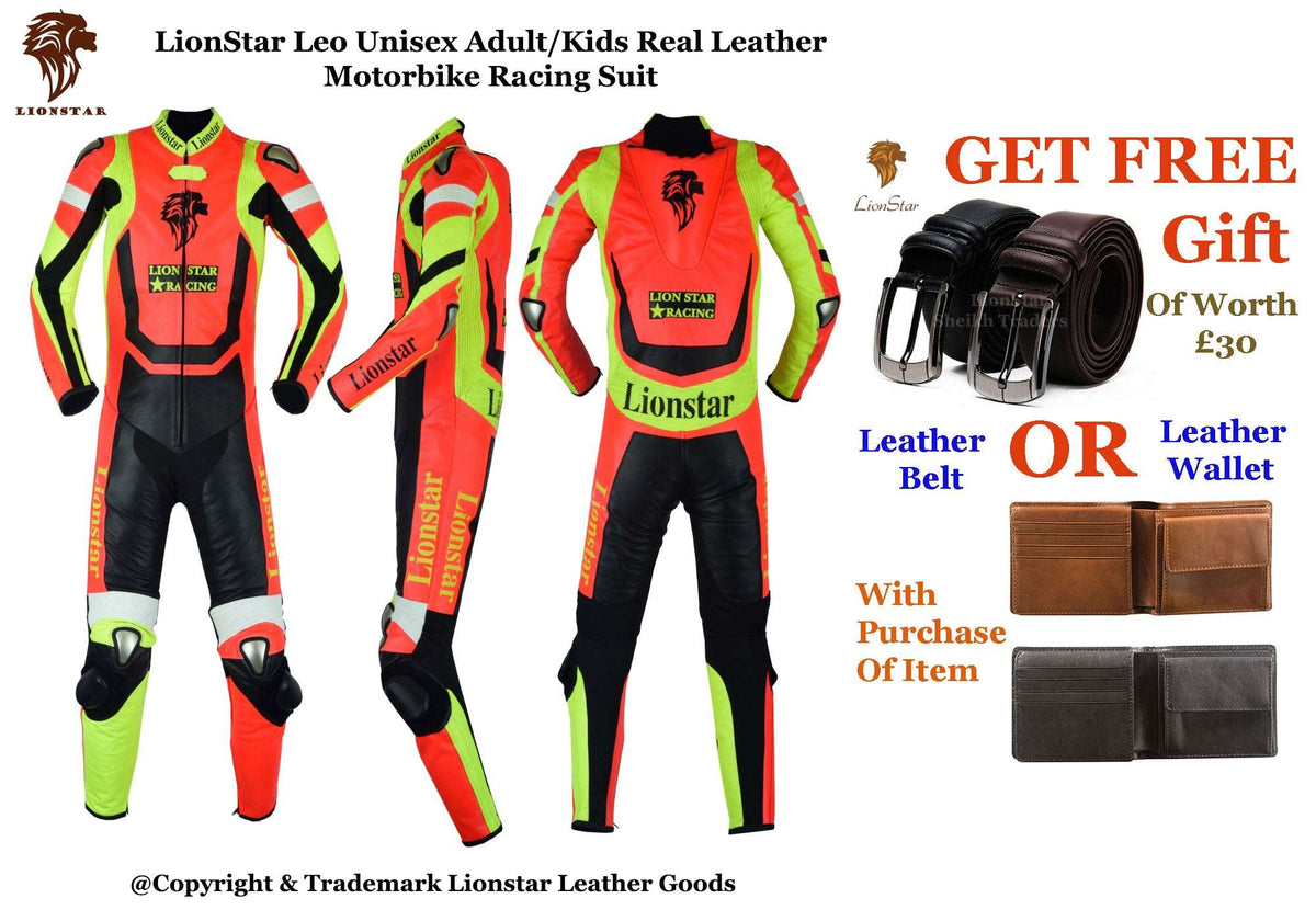 Red Cowhide Motorcycle Racing Suit | CE-Approved Kids & Adults Racing Leathers | Professional Grade