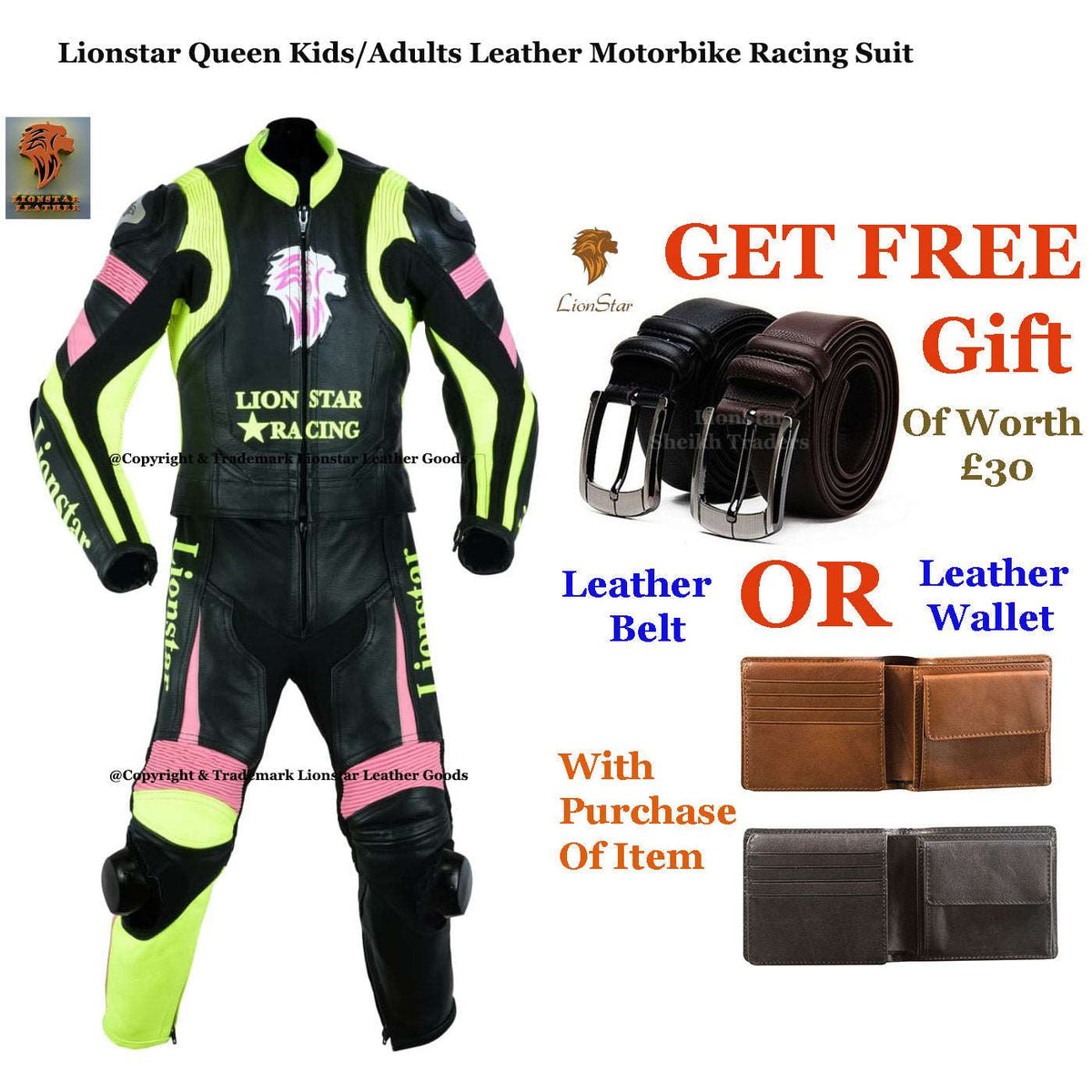 Queen Mini-Moto Suit | Yellow & Black Cowhide | CE-Approved Kids & Adults Racing Leathers