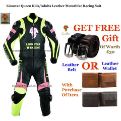 Queen Mini-Moto Suit | Yellow & Black Cowhide | CE-Approved Kids & Adults Racing Leathers