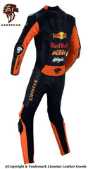 Red Bull Racing Style One-Piece Suit | Orange & Black Cowhide | CE-Approved Kids & Adults
