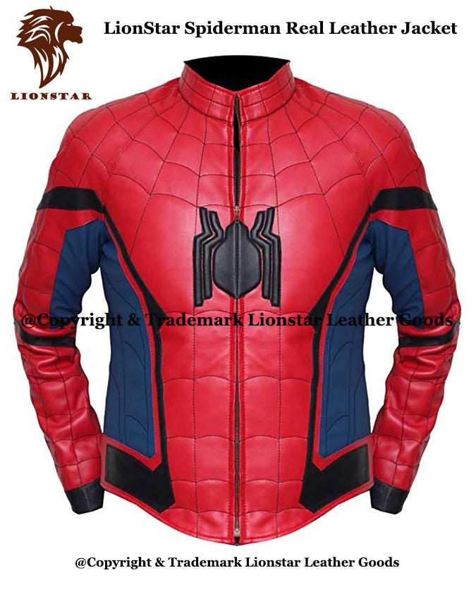 Men's Spider-Man Red & Blue Sheepskin Biker Jacket | Premium Leather | Marvel Inspired