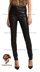 Women's Moto Sheepskin Leather Pants | Premium Black Tiger Design | Biker Style | Belt Options