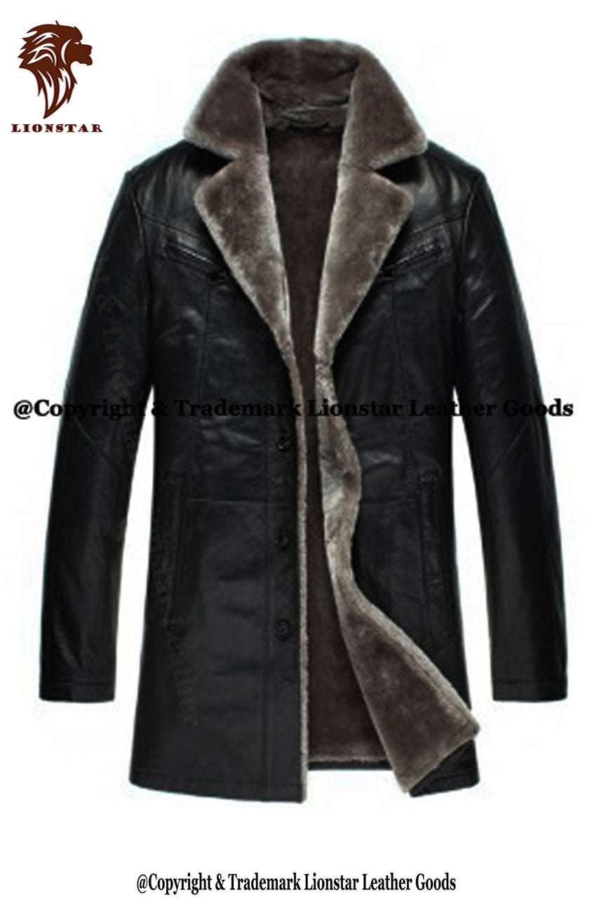 Men's Winter Leather Overcoat with Fur Lining | Premium Cowhide | Full Length | Luxury