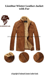 Men's Aviator Bomber Leather Jacket with Fur Lining | Premium Cowhide | Pilot Style | Warm